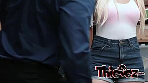 Blonde teen rides big cock in cowgirl doggystyle bent over.