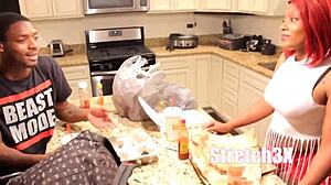 Thick Red Stretches With Big Black Cock