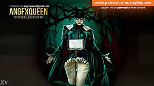 hela gives footjob with wrinkled feet domination