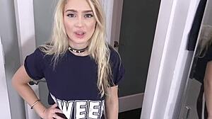 Horny blonde teen contrasts innocence with hardcore doggystyle plowing