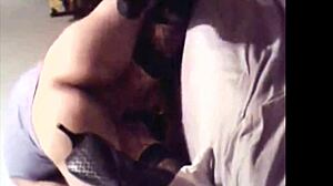 My bi cub gets doggystyle from mature brunette cougar bent over in fishnets