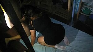 Intriguing Scene With Girlfriend In Short Black Dress On Floor Between Drawers