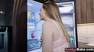 Young stepdaughter with small natural tits sucks her step daddy's cock