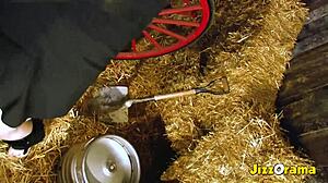 Latina babe seduces monster cock in leather.