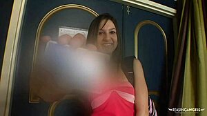 brunette spreads legs to rub clit while bbc stretches her shaved twat