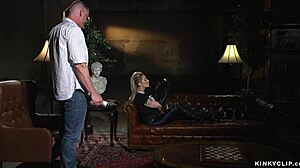 Blonde Femdom Pegs Tied-Up Man Deeply