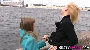 Young European amateur rubs her big tits and pussy