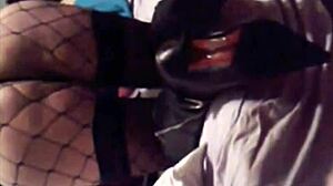 My bi cub gets doggystyle from mature brunette cougar bent over in fishnets