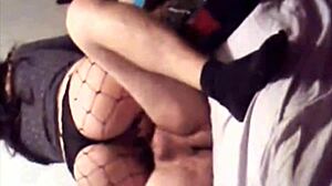 My bi cub gets doggystyle from mature brunette cougar bent over in fishnets