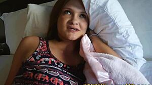 Amateur brunette rides big cock in pov