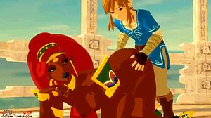 Urbosa And Link Engage In An Intriguing Animated Encounter In The Cartoon World