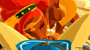 Urbosa And Link Engage In An Intriguing Animated Encounter In The Cartoon World