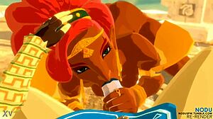 Urbosa And Link Engage In An Intriguing Animated Encounter In The Cartoon World