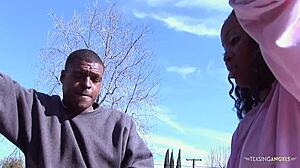 ebony babe sucks and fucks after car fix