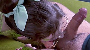 ms frizzle the teacher in nerdy cosplay costume inspects and gives sensual head licking with deepthroat and facial