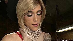 Shemale wrangler dominates in cowgirl position