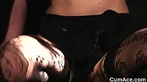 foxy honey gets cumshot on face eating jism, bukkake blowjob facial