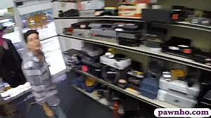 girlfriend at pawn shop with boyfriend watching