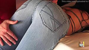 assjob dripping pre-cum on tight jeans