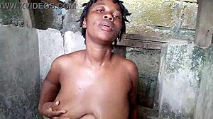 Cute Nigerian babe with big saggy boobs gets worshipped.