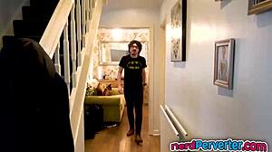 Blonde stunner casually blowing two nerds