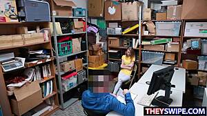 Cop catches Catarina Petrov swiping and nails her with big cock blowjob in office