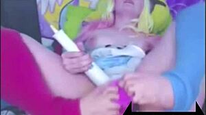 i watch this anime teen play with vibrator using feet on webcam