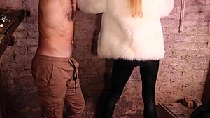 tied up redhead in leather gets rough fucked and creampied 😩