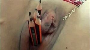 i penetrate myself with colored pencils and my husband goes crazy and comes to fuck me hear me moan and beg him to break my ass