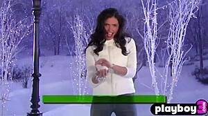 sexy latina model sasckya porto in snow after striptease