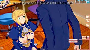in this fate game, altria pendragon gets her big tits rubbed a lot in 3d anime