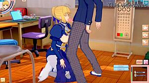 in this fate game, altria pendragon gets her big tits rubbed a lot in 3d anime