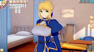 in this fate game, altria pendragon gets her big tits rubbed a lot in 3d anime