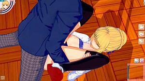 in this fate game, altria pendragon gets her big tits rubbed a lot in 3d anime