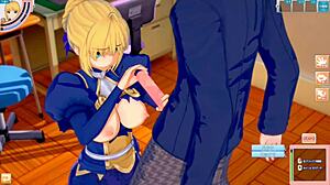 in this fate game, altria pendragon gets her big tits rubbed a lot in 3d anime
