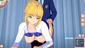 in this fate game, altria pendragon gets her big tits rubbed a lot in 3d anime