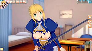in this fate game, altria pendragon gets her big tits rubbed a lot in 3d anime