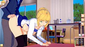 in this fate game, altria pendragon gets her big tits rubbed a lot in 3d anime