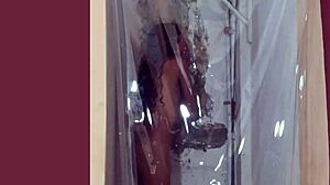 My skinny Latina model slips into a sexy costume after a steamy shower. Gotta see this!