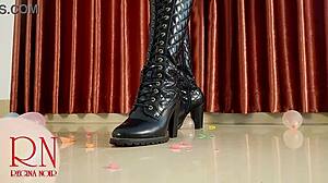 Femdom Dominates with High Heels Popping Balloons on Ass Close-Up