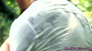 glam babe getting anal banging in the park with cum on ass