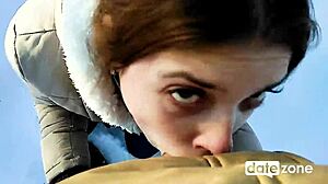 girlfriend gives emotional outdoor blowjob in the snow