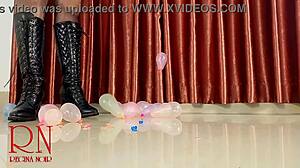 Femdom Dominates with High Heels Popping Balloons on Ass Close-Up