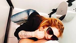 Gorgeous Redhead Invades Men's Bathroom For Fun