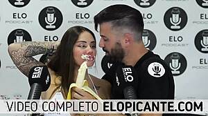 Blonde Colombian Sara Sucks Banana Covered in Cream