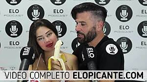 Blonde Colombian Sara Sucks Banana Covered in Cream