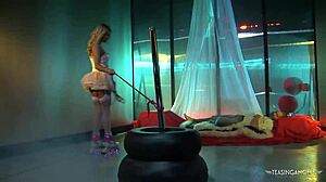 She Rollerblades In Pink Stockings, Then Rides Boyfriend's Cock Hard.