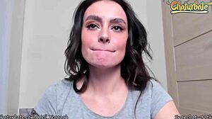 Ejaculating Dildo Covers Her in Cum with Ahegao Face