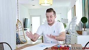 Punished redhead teen endures rough throat fucking in garage setting