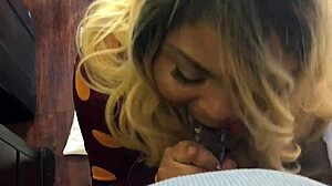 dirty mature ebony sucking on a bound monster cock